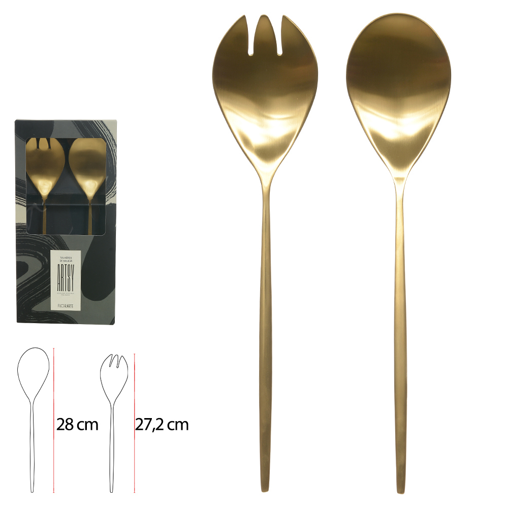 TALHERES DE SALADA ACO INOX C/2 PECAS ARTSY (DOURADO)