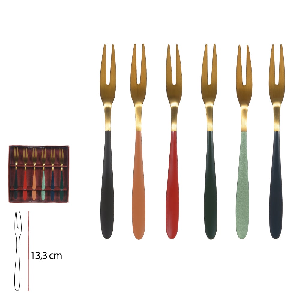KIT GARFOS DE FRUTAS ACO INOX C/6 PECAS COLORS (DOURADO)