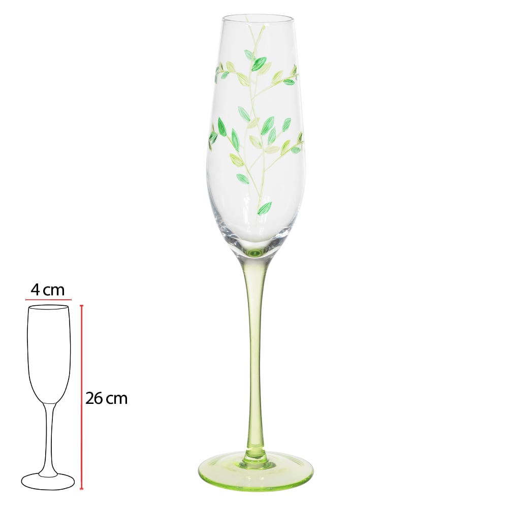 TACA CHAMPANHE 185ml 26X7X4cm FOLHAS (VERDE)