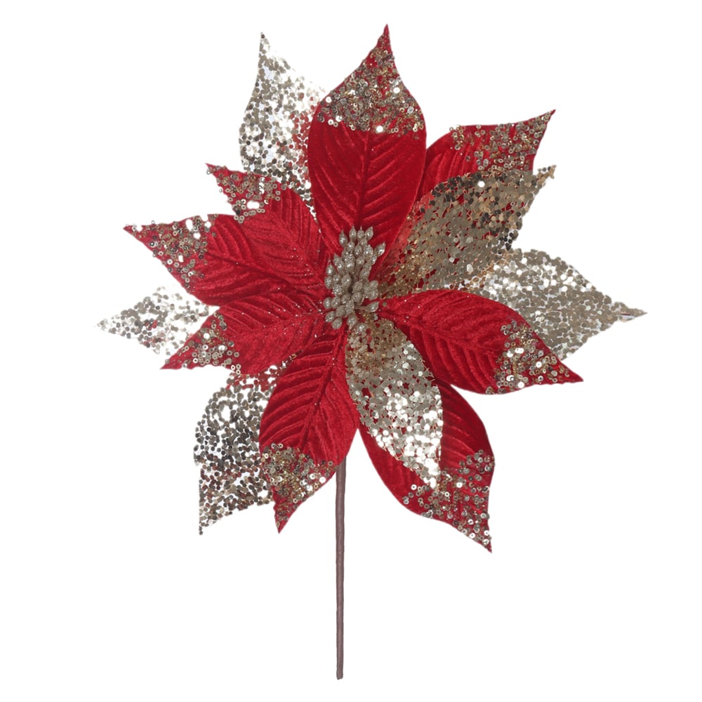 H.BICO DE PAPAGAIO NATAL AVELUDADO (VERMELHO GLITTER CHAMPANHE) 25cm 33d 14P