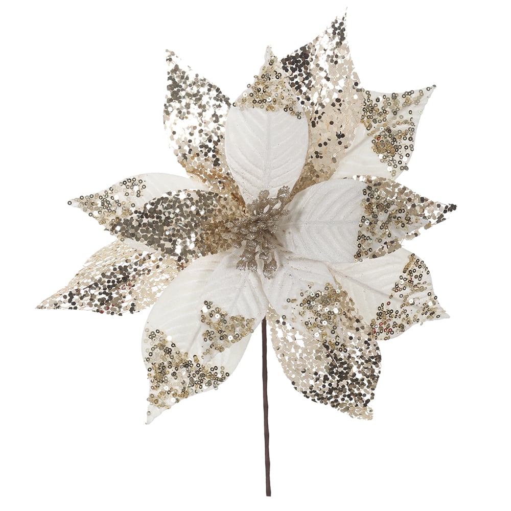 H.BICO DE PAPAGAIO NATAL AVELUDADO (OFF WHITE GLITTER CHAMPANHE) 25cm 33d 14P