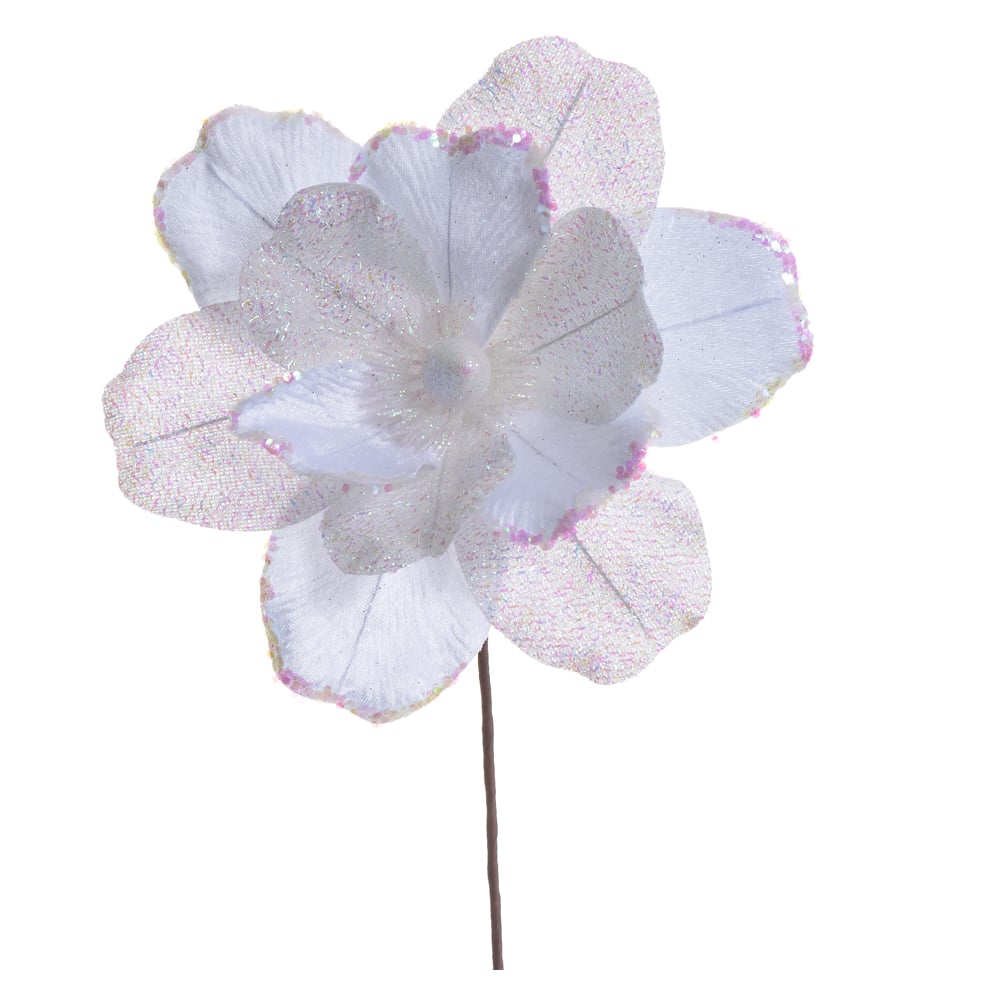 H.MAGNOLIA AVELUDADO C/GLITTER (BRANCO) 30cm