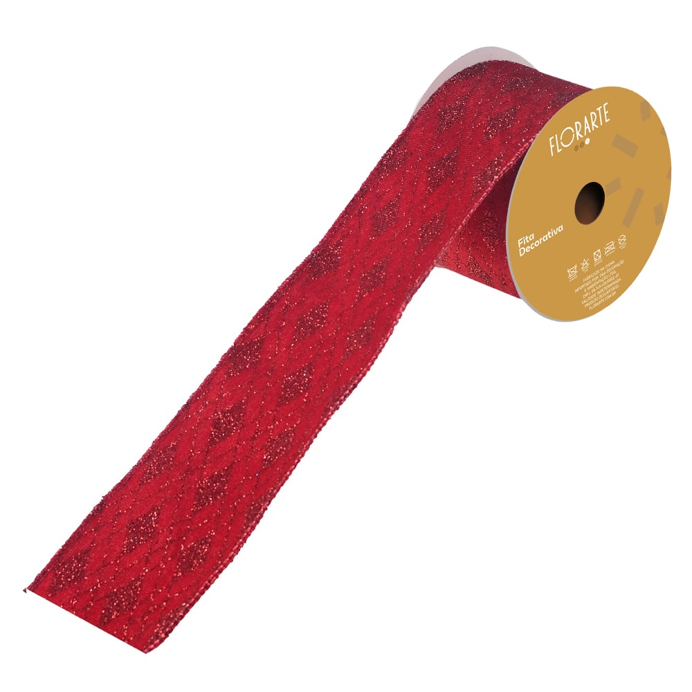 FITA ARAMADA VELUDO C/ COSTURA C/GLITTER (VERMELHO) 6,3cmX9,14m