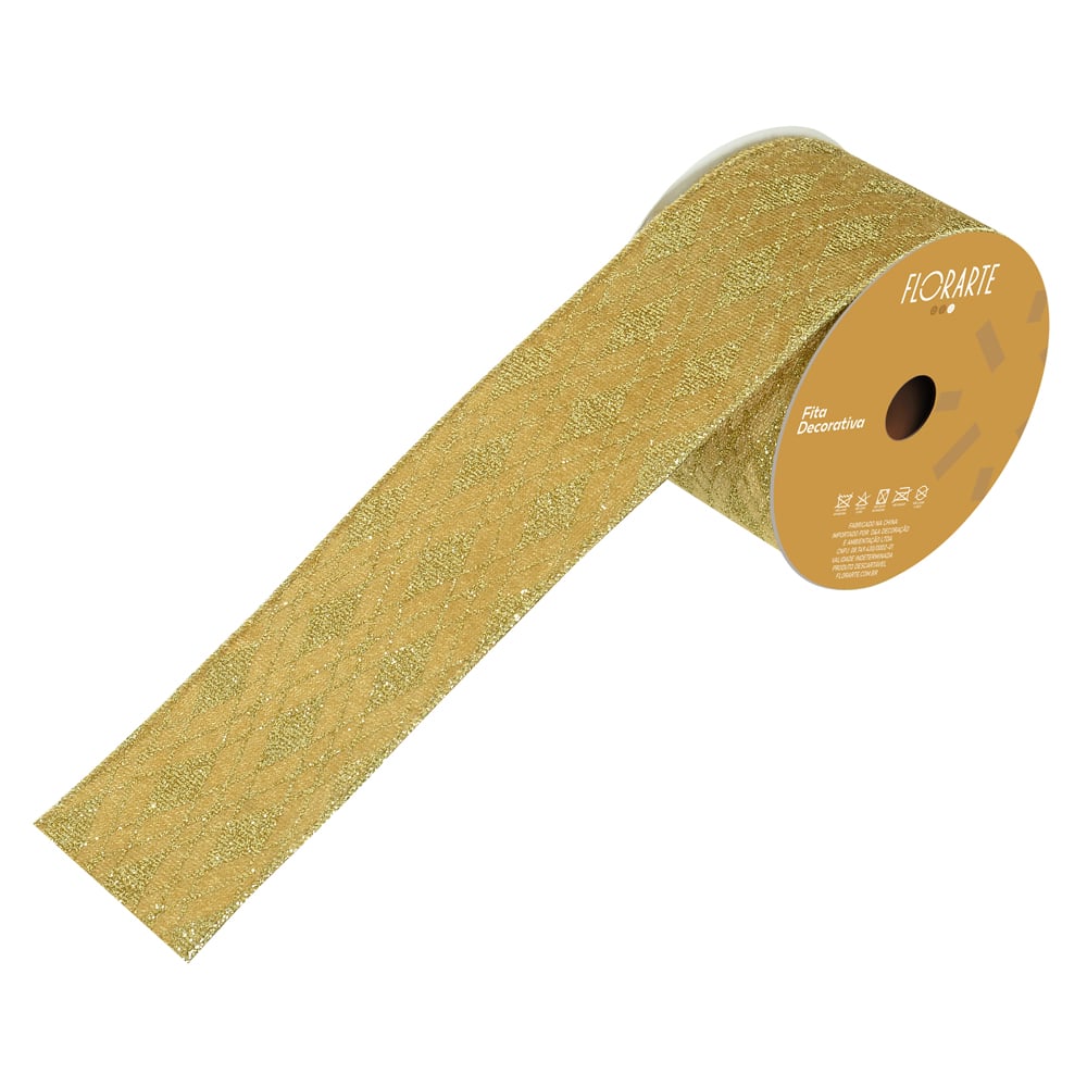 FITA ARAMADA VELUDO C/ COSTURA C/GLITTER (BEGE DOURADO) 6,3cmX9,14m
