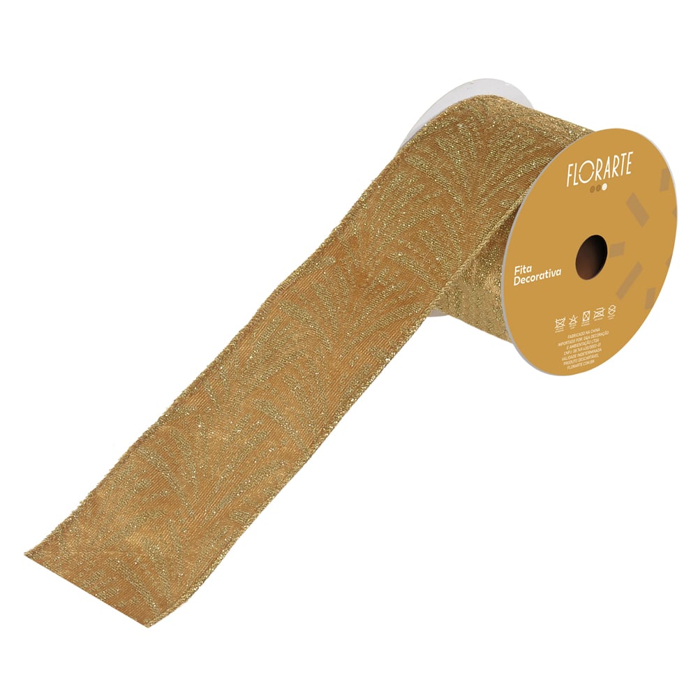 FITA ARAMADA VELUDO C/ COSTURA C/GLITTER (DOURADO) 6,3cmX9,14m
