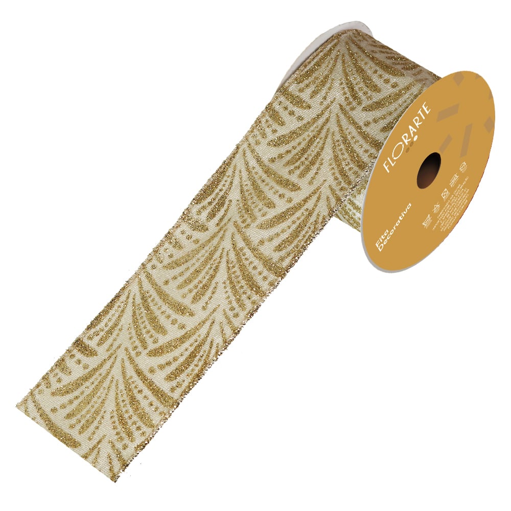 FITA ARAMADA VELUDO C/ COSTURA C/GLITTER (CHAMPANHE DOURADO) 6,3cmX9,14m