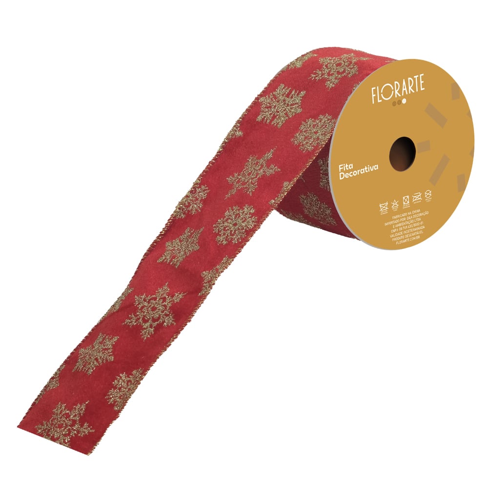 FITA ARAMADA VELUDO C/ COSTURA C/GLITTER (VERMELHO DOURADO) 6,3cmX9,14m