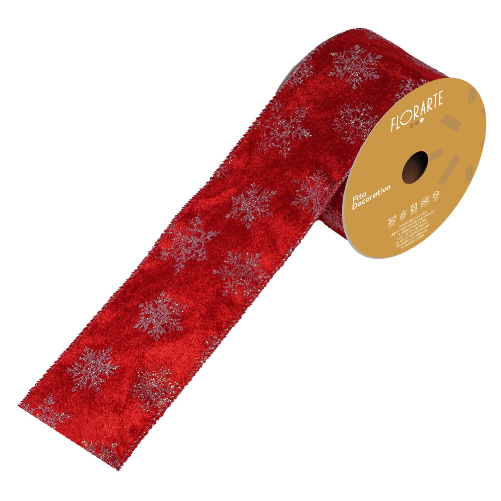 FITA ARAMADA VELUDO C/ COSTURA C/GLITTER (VERMELHO BRANCO) 6,3cmX9,14m