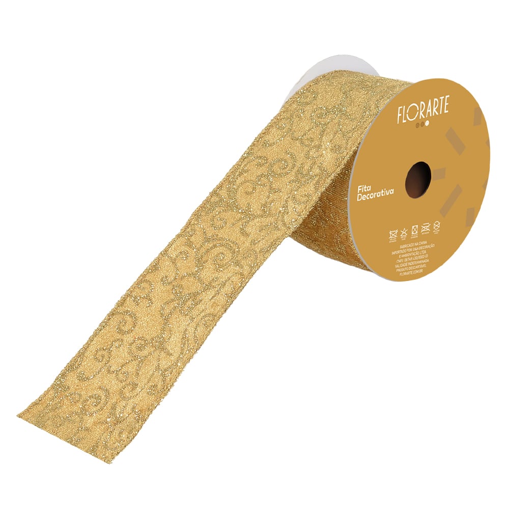 FITA ARAMADA VELUDO C/ COSTURA C/GLITTER (DOURADO) 6,3cmX9,14m