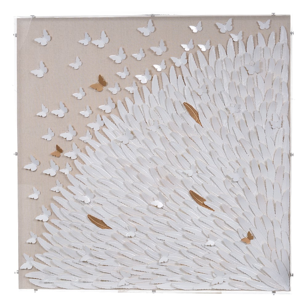 QUADRO DECORATIVO ACRILICO BORBOLETAS (BRANCO) 80X80X5cm