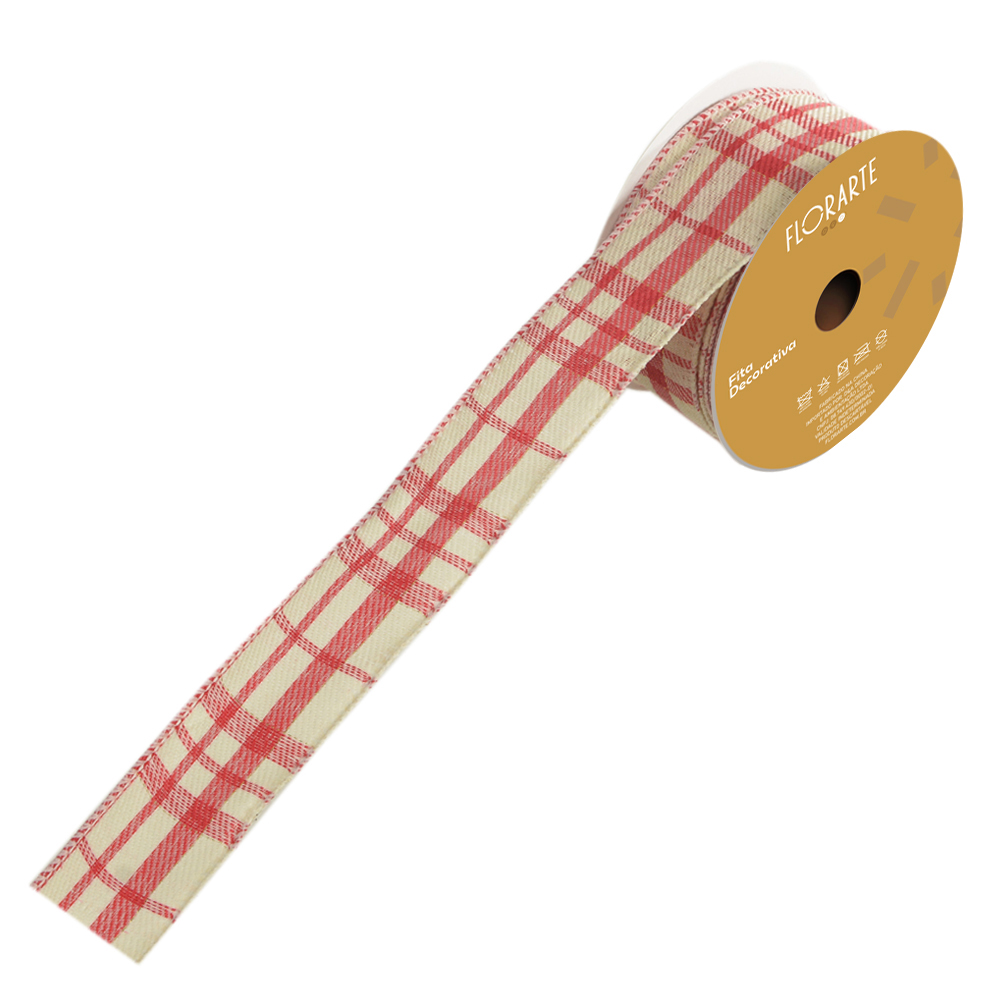 FITA ARAMADA XADREZ C/COSTURA (VERMELHO BRANCO) 3,8cmX9,14m