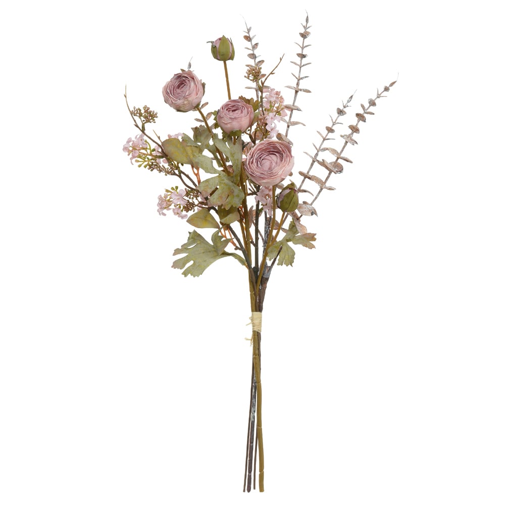 B.RANUNCULO RAMALHETE C/FITA (ROSA OUTONO) 58cm