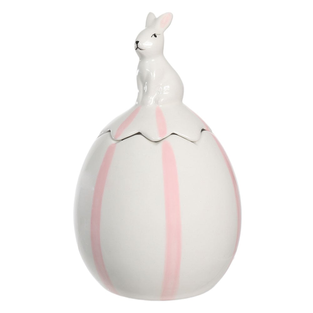 POTE DECORATIVO OVO C/TAMPA (BRANCO ROSA) 15cm
