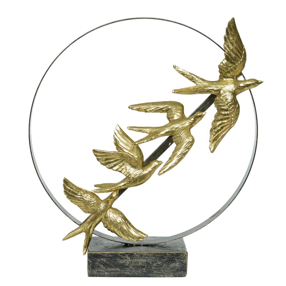 ESCULTURA DECOR POLIRESINA PASSAROS (DOURADO) 41X33,5X10,5cm