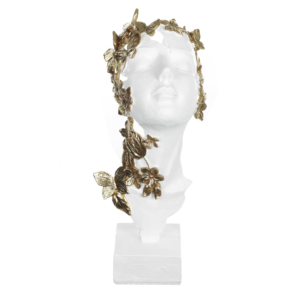 ESCULTURA DECOR POLIRESINA ROSTO (BRANCO DOURADO) 32X13X14,5cm