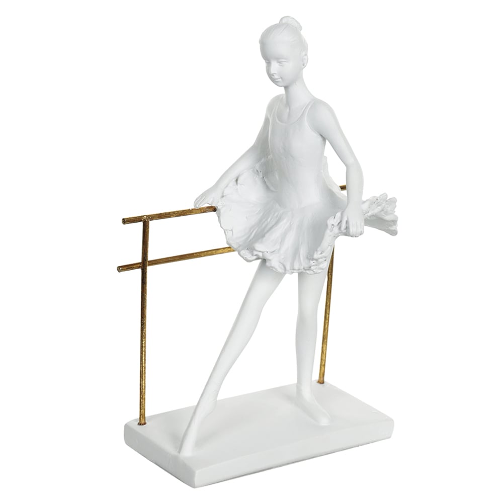 ESCULTURA DECOR POLIRESINA BAILARINA (BRANCO DOURADO) 19,5X13X8cm
