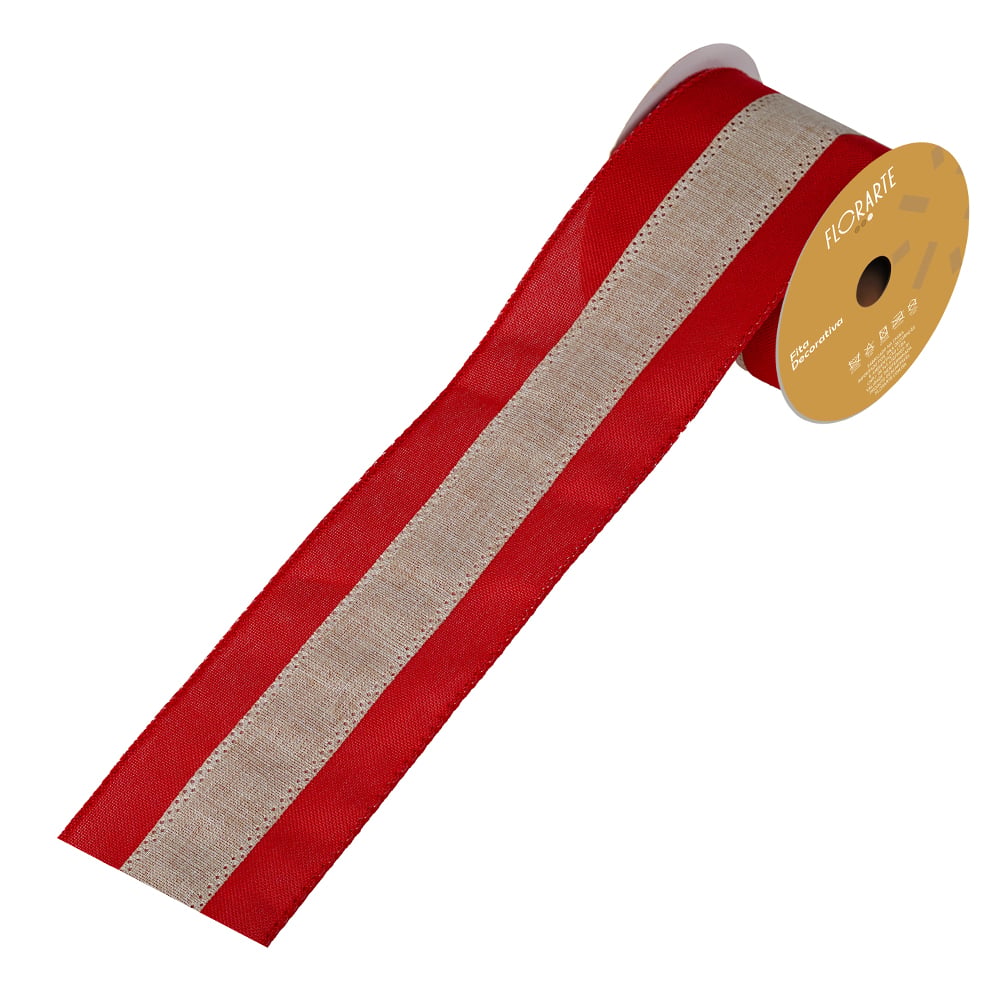 FITA ARAMADA LINHO C/COSTURA (VERMELHO BEGE) 6,3cmX9,14m