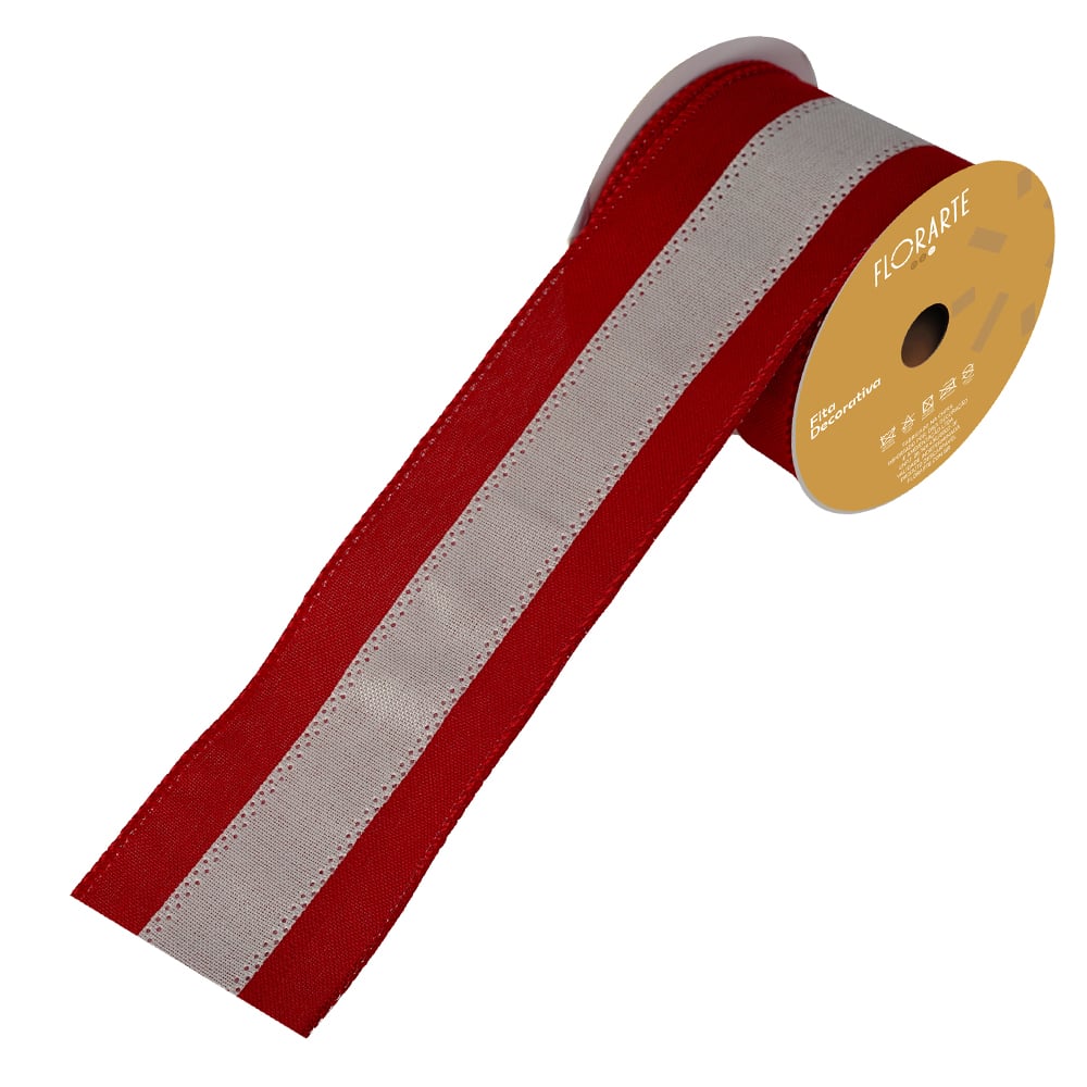 FITA ARAMADA LINHO C/COSTURA (VERMELHO BRANCO) 6,3cmX9,14m