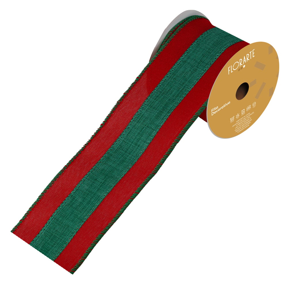 FITA ARAMADA LINHO C/COSTURA (VERMELHO VERDE) 6,3cmX9,14m