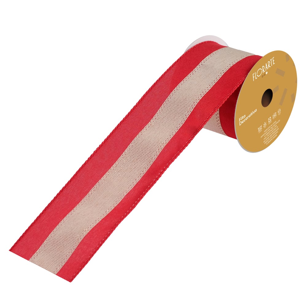FITA ARAMADA LINHO C/COSTURA (VERMELHO BEGE) 6,3cmX9,14m