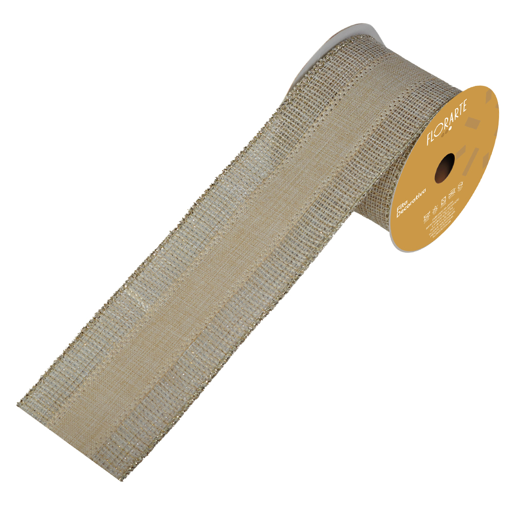 FITA ARAMADA LINHO C/COSTURA (CHAMPANHE BEGE) 6,3cmX9,14m