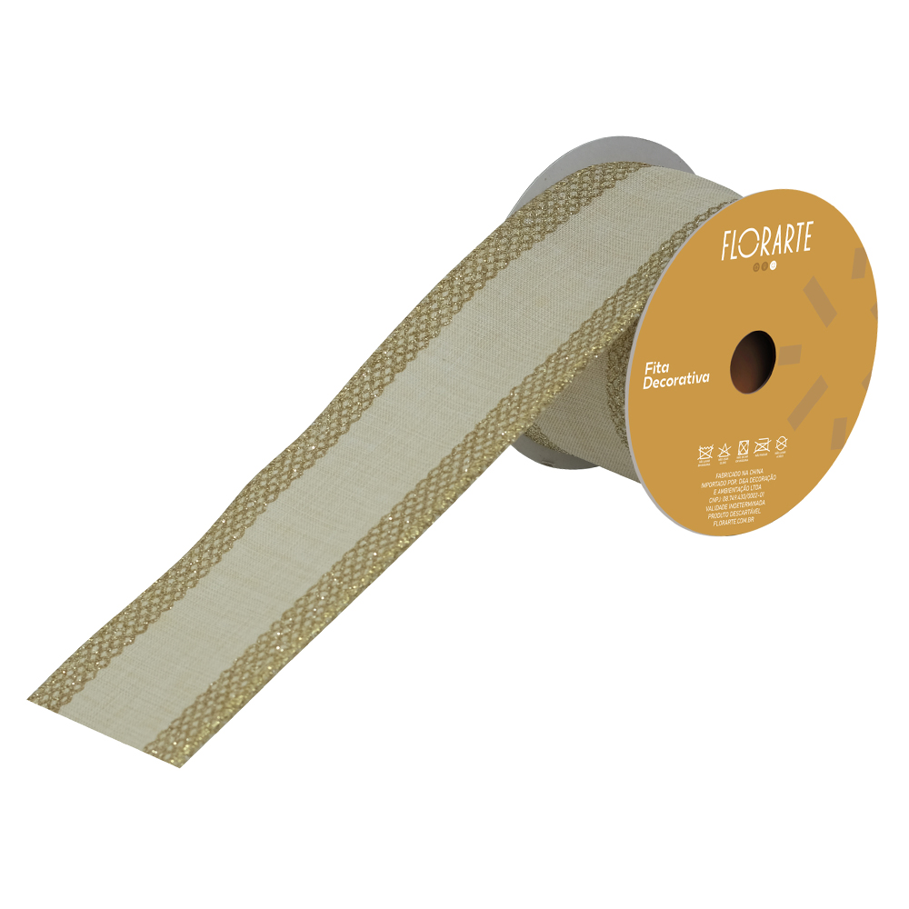 FITA ARAMADA LINHO C/ GLITTER C/COSTURA (DOURADO) 6,3cmX9,14m
