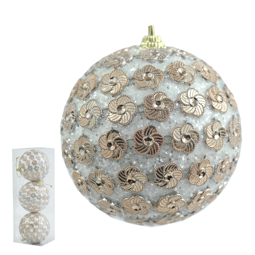 BOLA DECORADA NATAL C/3 UND PVC (BRANCO) 8cm