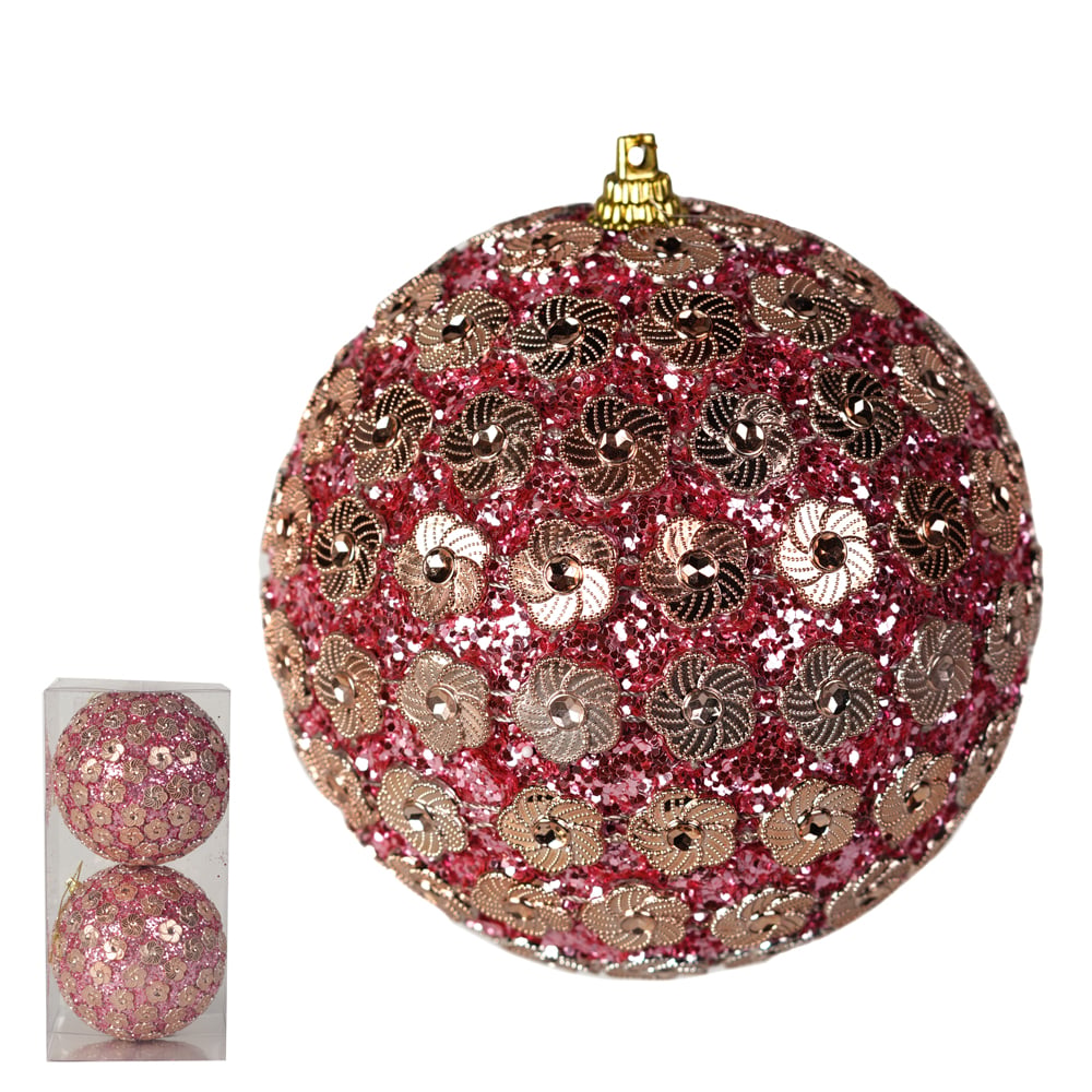 BOLA DECORADA NATAL C/2 UND PVC (ROSA CLARO) 10cm
