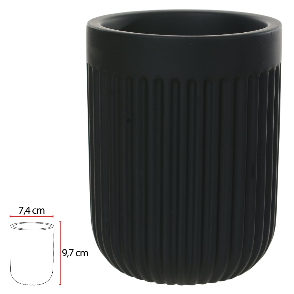 COPO EM CIMENTO 9,7X7,4X7,4cm CANELADO (PRETO)
