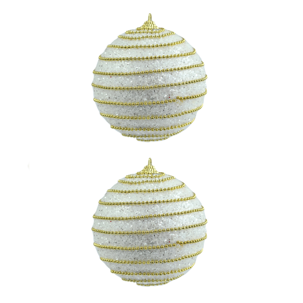 BOLA DECORADA NATAL C/2 UND PVC (BRANCO) 10cm