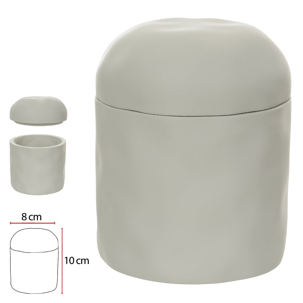 POTE COM TAMPA CIMENTO 10X8X8cm ORGANICO (OFF WHITE)