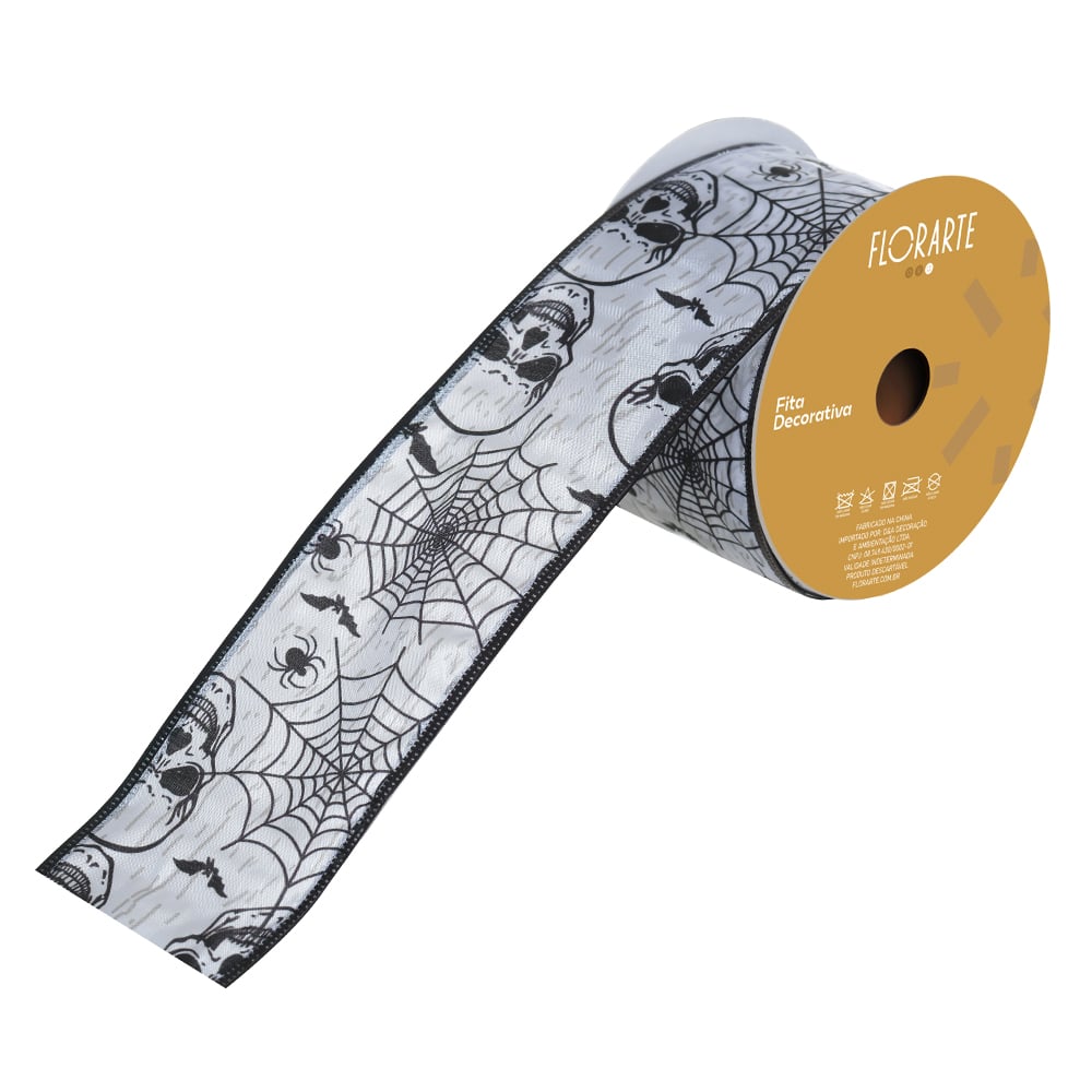 FITA ARAMADA POLIESTER CAVEIRAS C/COSTURA (BRANCO PRETO) 6,3cmX9,14m