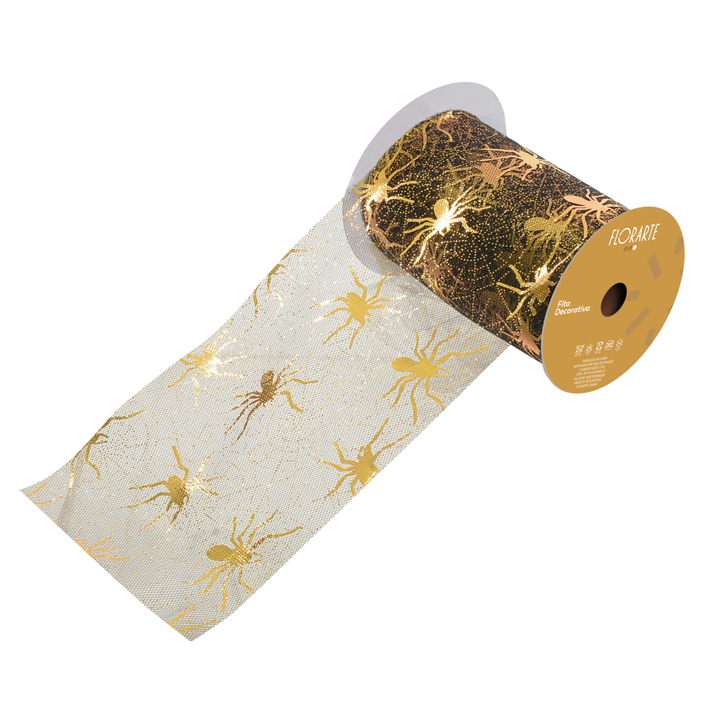 TELA DECORATIVA C/ FOIL ARANHA (PRETO DOURADO) 11,5cmX9,14m