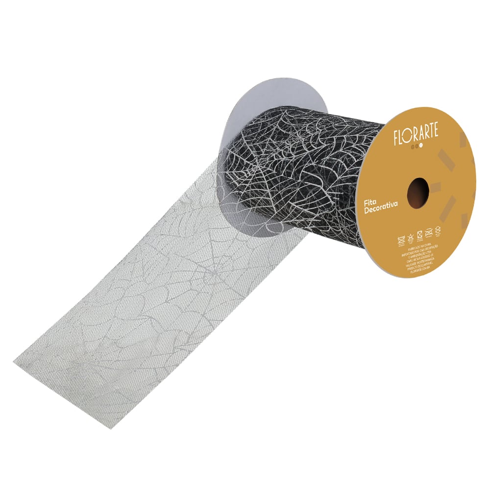 TELA DECORATIVA C/ FOIL TEIAS (PRETO PRATA) 11,5cmX9,14m