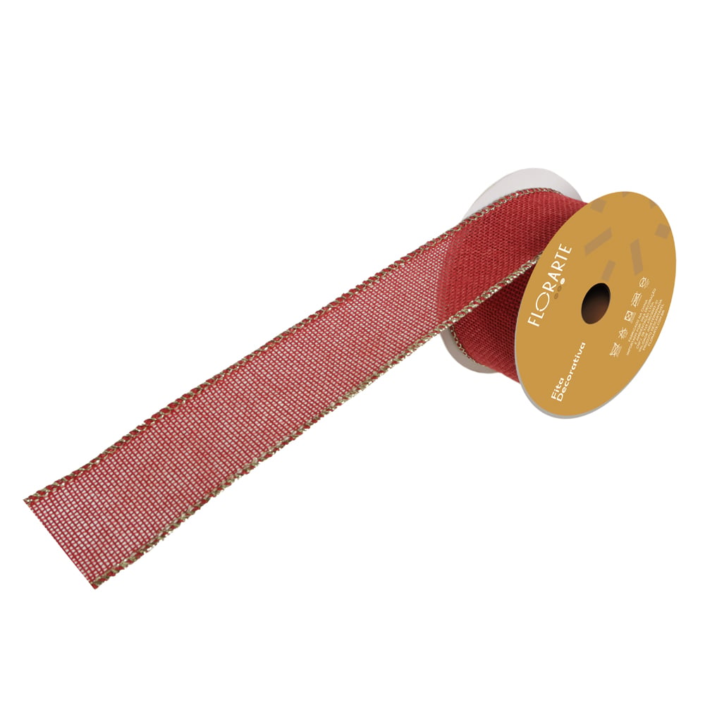 FITA ARAMADA JUTA C/COSTURA (VERMELHO DOURADO) 3,8cmX9,14m