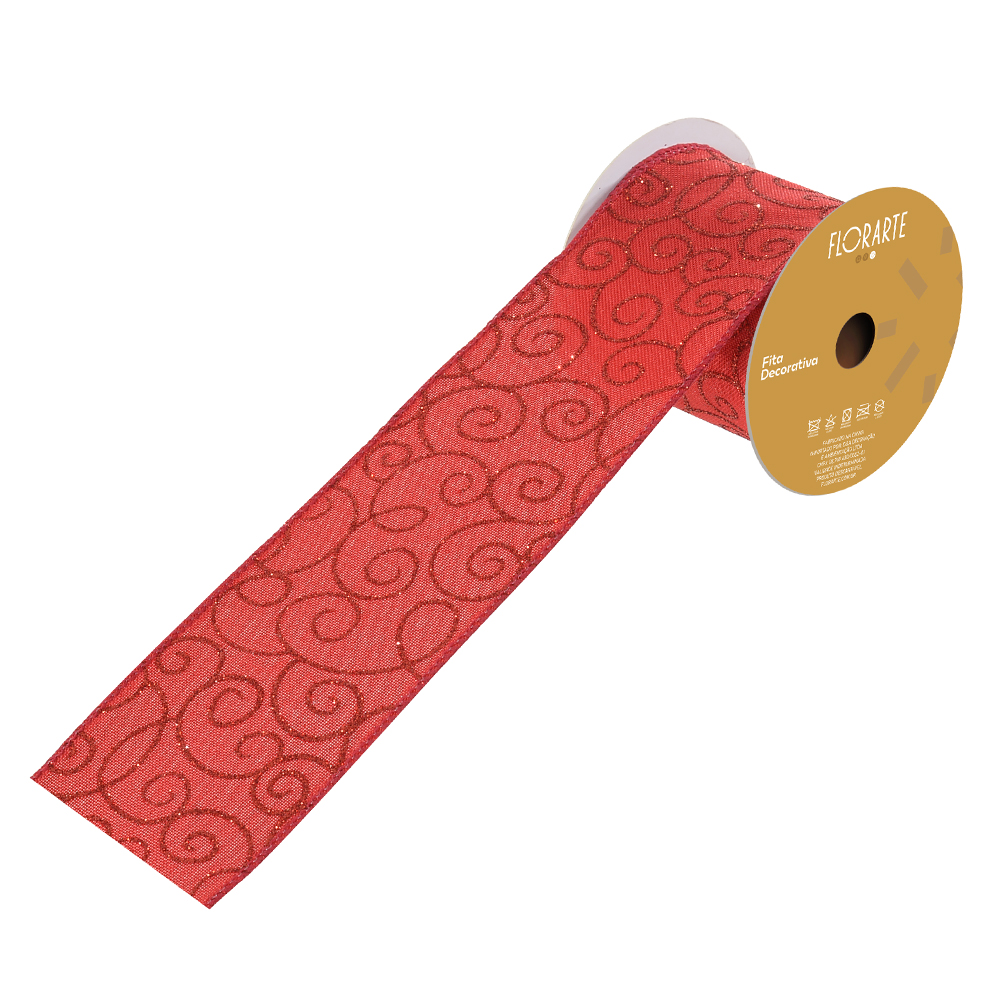 FITA ARAMADA LINHO C/ GLITTER C/COSTURA (VERMELHO) 6,3cmX9,14m