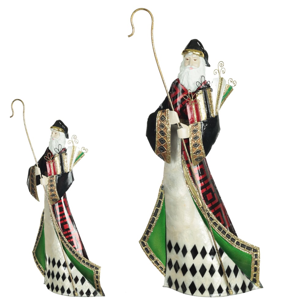 PAPAI NOEL  DECORATIVO C/CAJADO 38X7,5X20,25cm (COLORIDO)