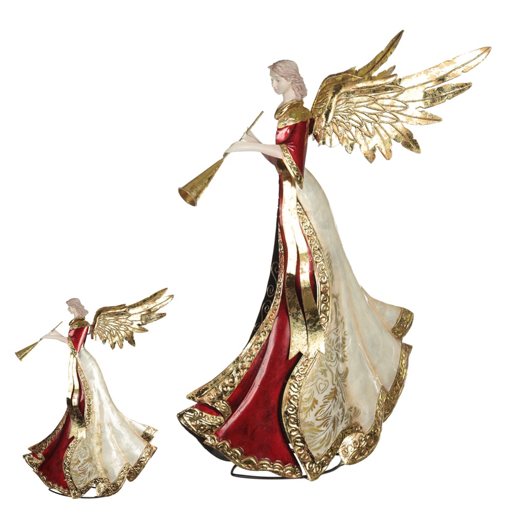 ANJO DECORATIVO  C/CORNETA 47X8,25X34,25cm (VERMELHO DOURADO)