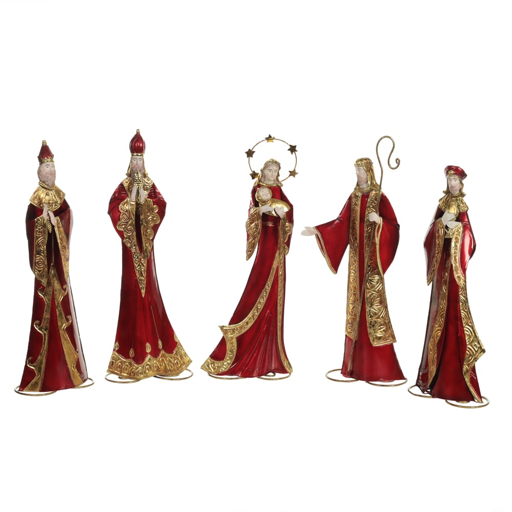 PRESEPIO  DECORATIVO C/5 FIGURAS 36,75X6,25X14cm (VERMELHO DOURADO)