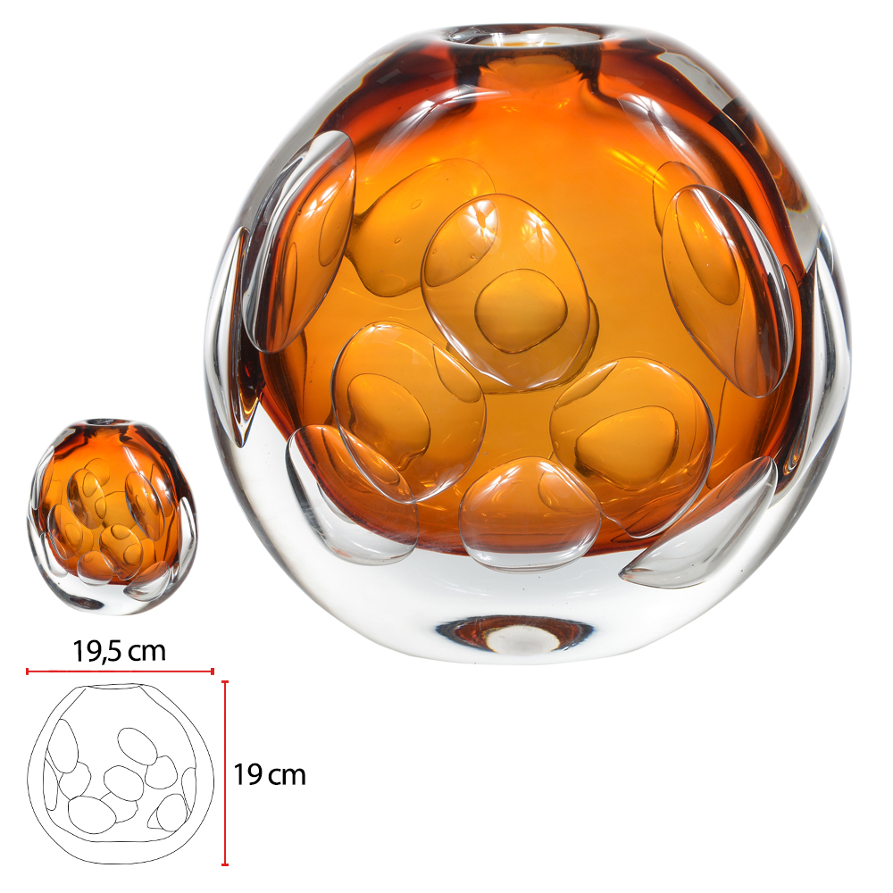VASO DECORATIVO VIDRO TIPO MURANO (AMBAR) 19X19,5X9cm