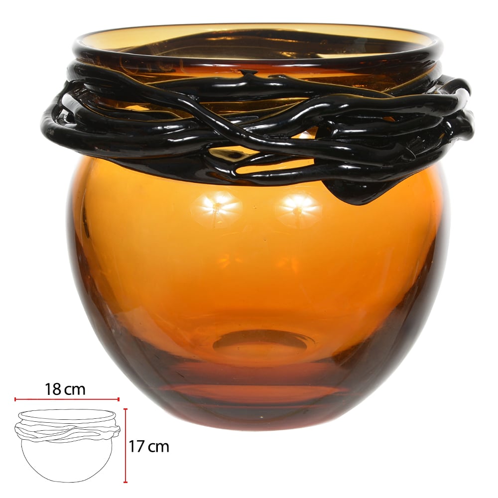 VASO DECORATIVO VIDRO TIPO MURANO (AMBAR PRETO) 17cm 18d