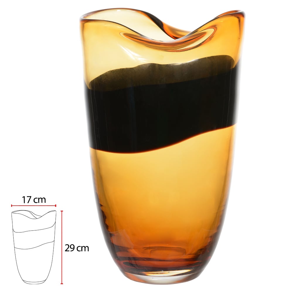 VASO DECORATIVO VIDRO TIPO MURANO (AMBAR PRETO) 29cm 17d