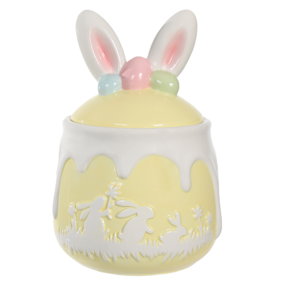 POTE DECORATIVO COELHO C/TAMPA (AMARELO) 20cm