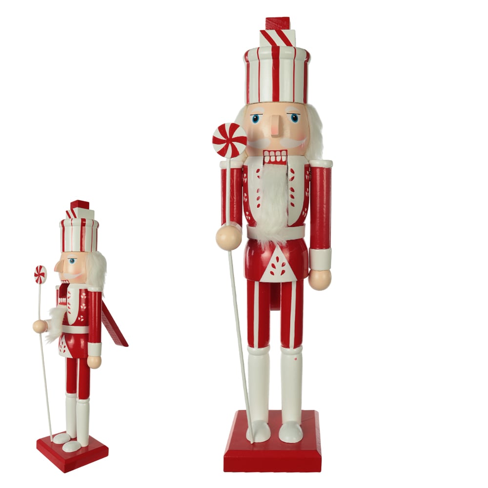 DECORACAO  NATAL QUEBRA NOZES MADEIRA 38cm (VERMELHO BRANCO)