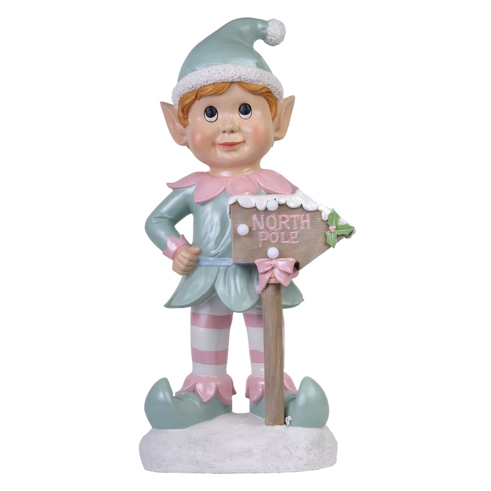 RESINA NATAL ELFO C/LED (ROSA VERDE) 40,64X16cm