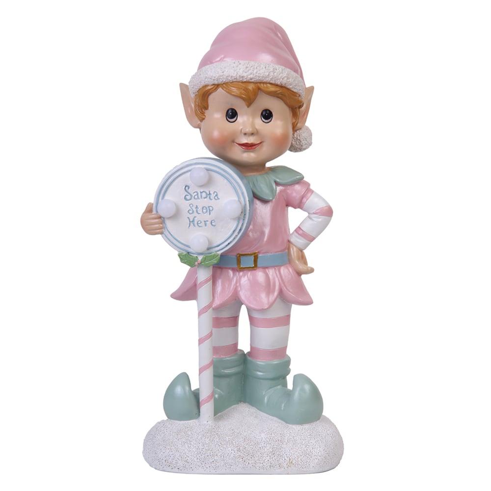 RESINA NATAL ELFO C/LED (ROSA VERDE) 30,3X10,5cm