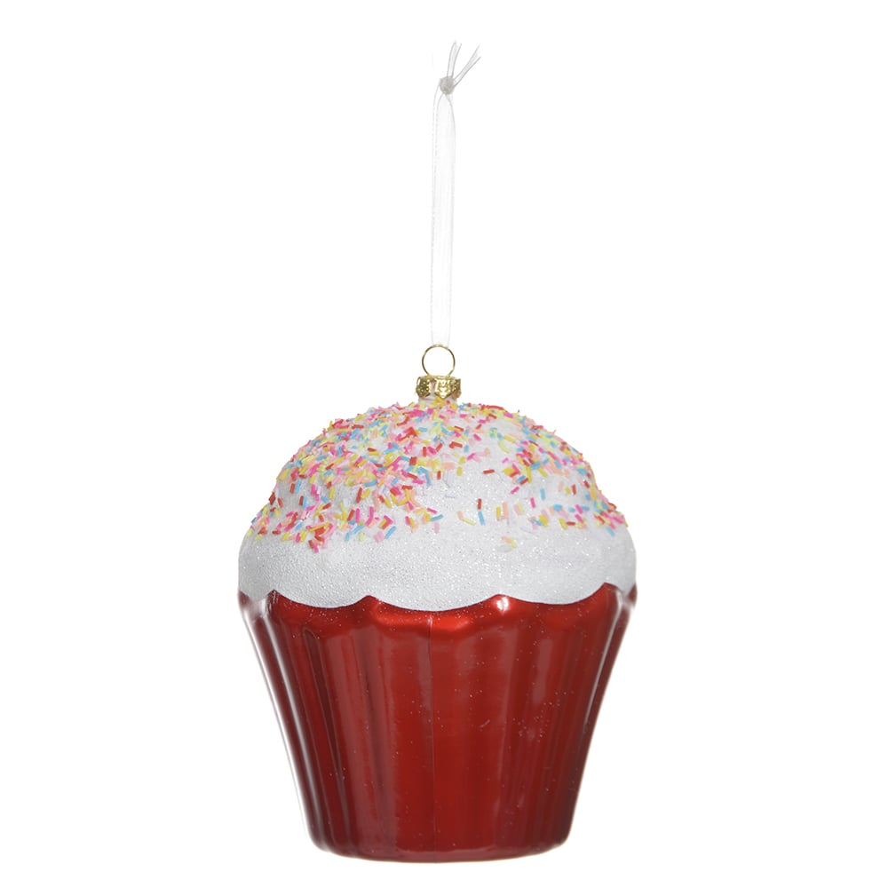 ENFEITE NATAL CUPCAKE PENDURAR. (VERMELHO BRANCO) 13,6X12X12cm