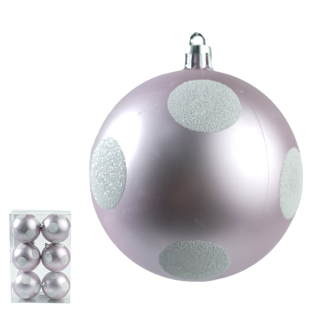 BOLA DECORADA NATAL C/6 UND PVC (ROSA) 8cm