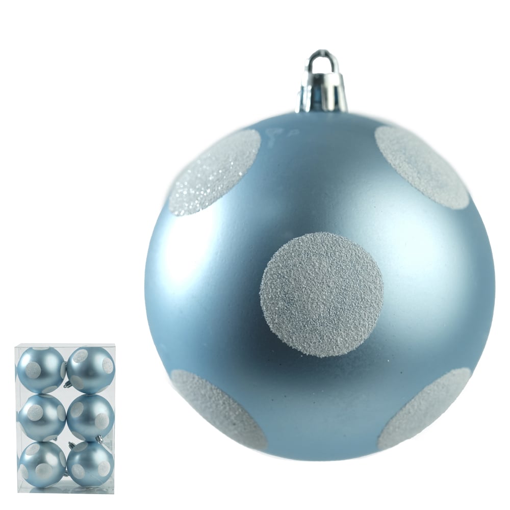 BOLA DECORADA NATAL C/6 UND PVC (AZUL) 8cm