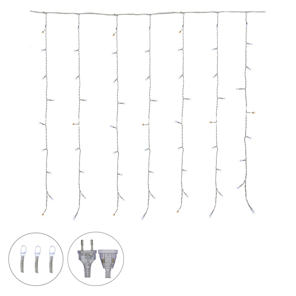 CORTINA 200 LED FIO PVC MACHO FEMEA C/8 FUNC 220V (BRANCO) 1X3m